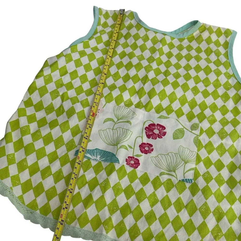 IKEA KRYDDNEJLIKA Children's Apron Floral Diamond Plaid Front Pocket